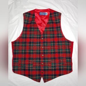 Pendelton Vintage Plaid Vest Red and Green Plaid Vest 100% Virgin Wool